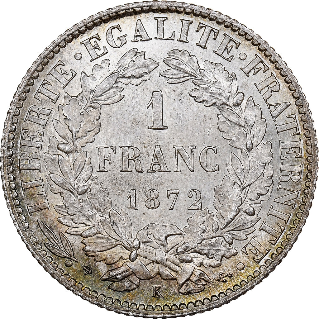France, Franc, Cérès, 1872, Bordeaux, Silver, NGC, MS65, Gadoury:465a