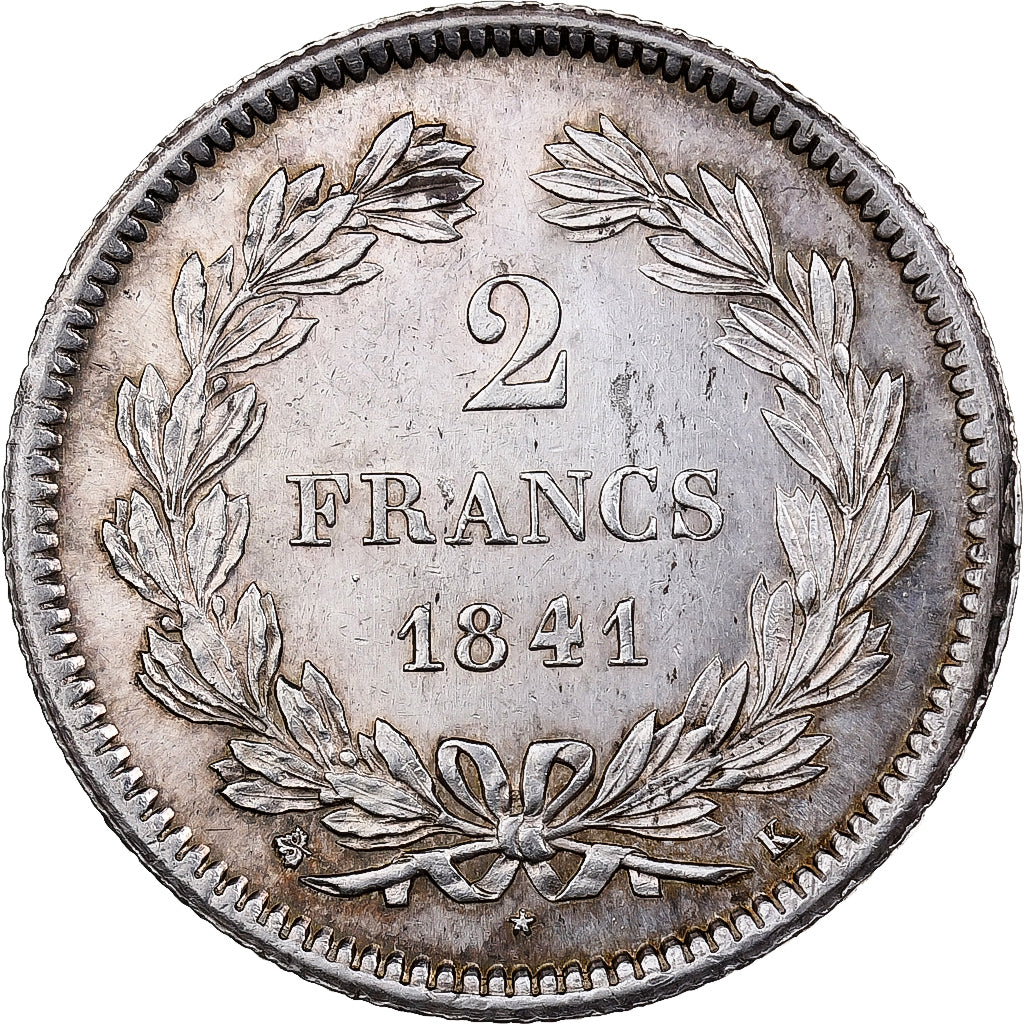 Francia, Louis Philippe I, 2 Francs, 1841, Bordeaux, Plata, NGC, UNC Details
