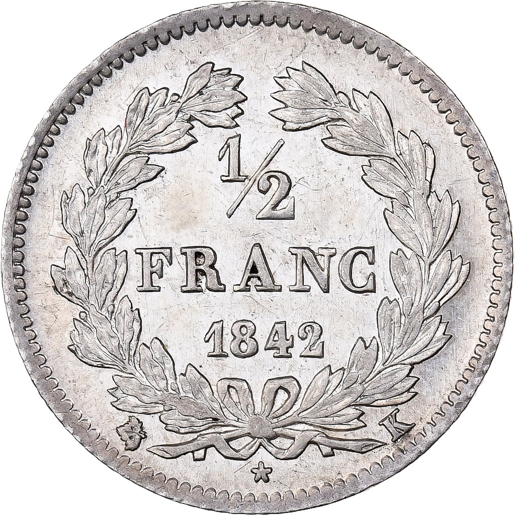 France, Louis-Philipp I, 1/2 Franc, 1842, Bordeaux, Silver, AU(50-53)