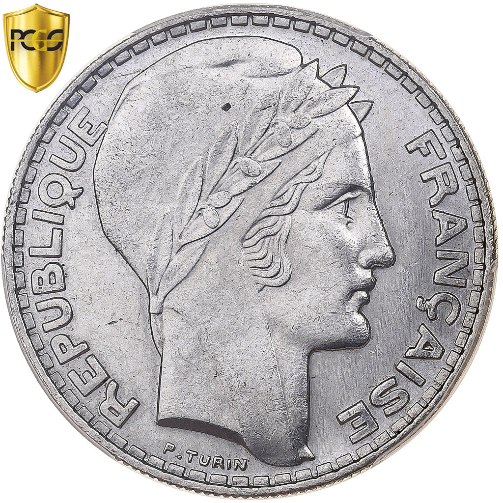 Francia, 20 Francs, Turin, 1933, Paris, Rameaux longs, Argento, PCGS, MS62