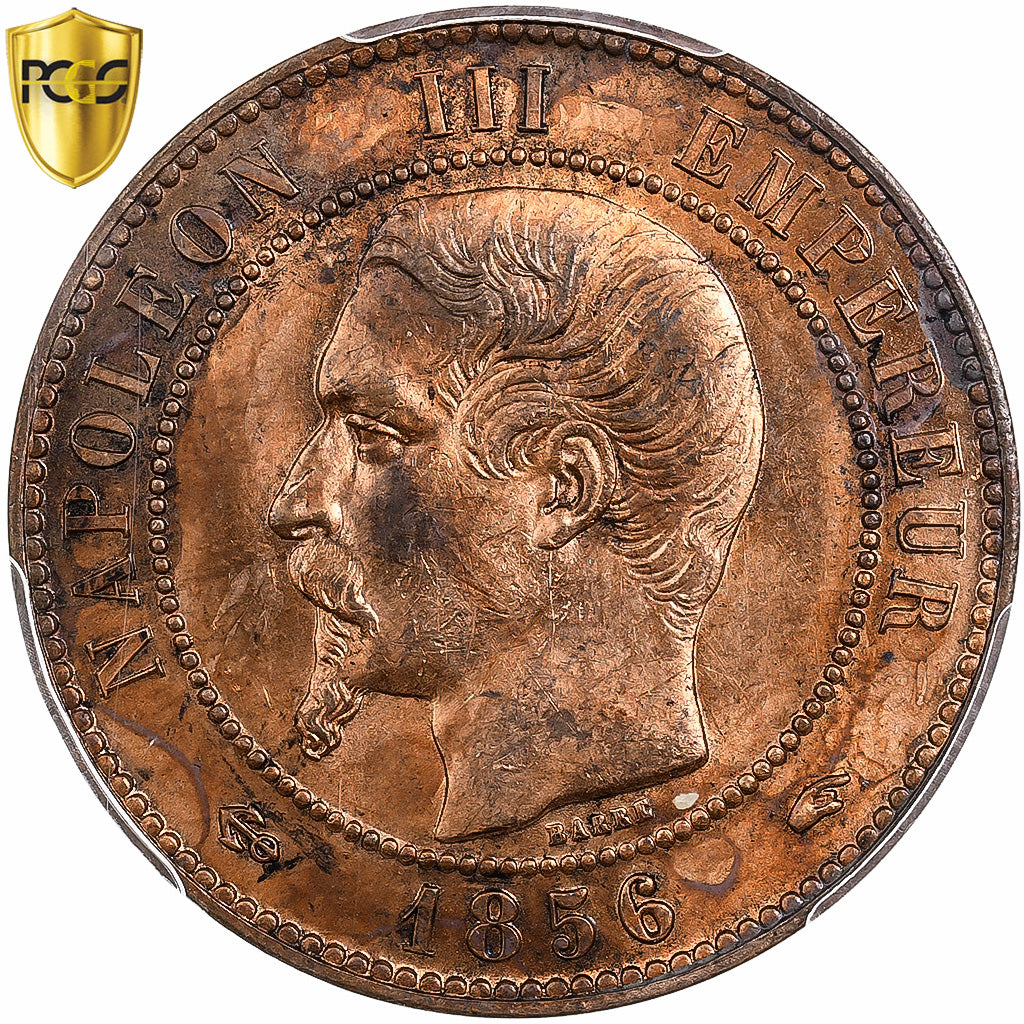 France, Napoléon III, 10 Centimes, 1856, Paris, Bronze, PCGS, MS63RB
