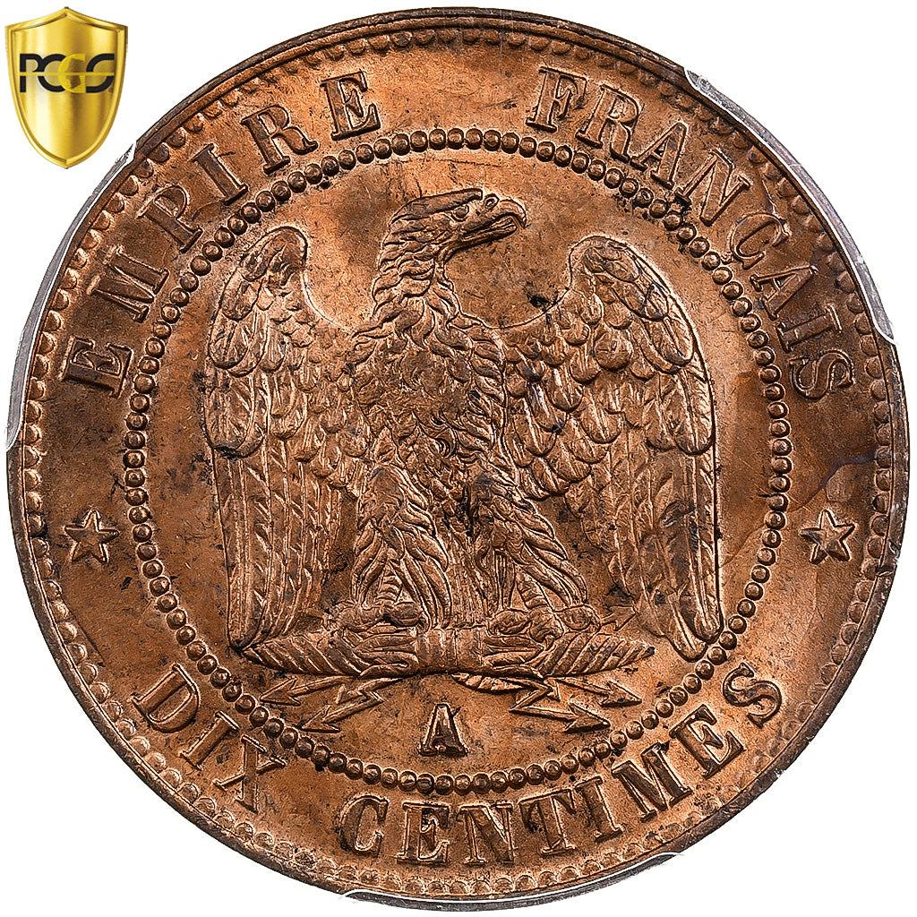 France, Napoléon III, 10 Centimes, 1856, Paris, Bronze, PCGS, MS63RB