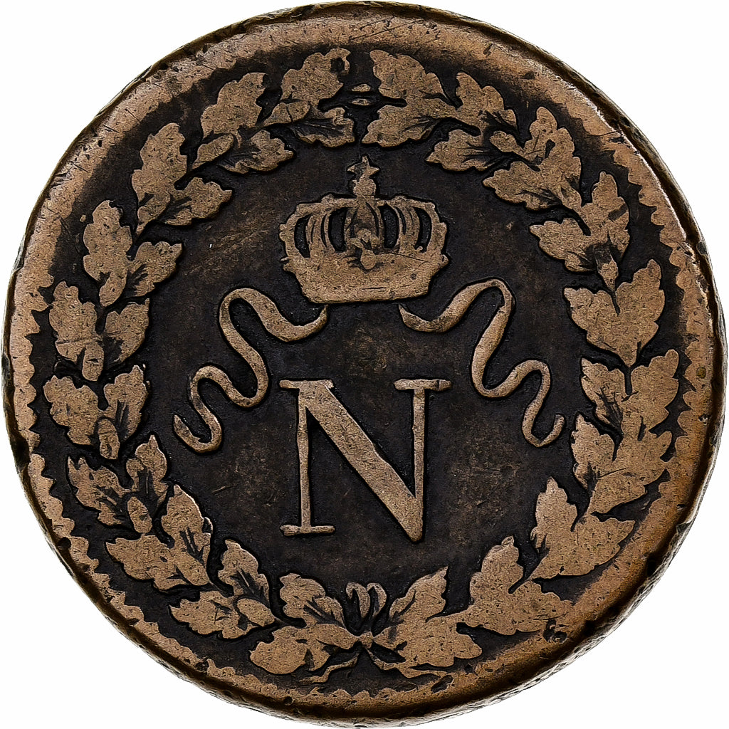 Francia, Napoleon I, 1 Décime, 1814, Strasbourg, Variety, Bronzo, MB
