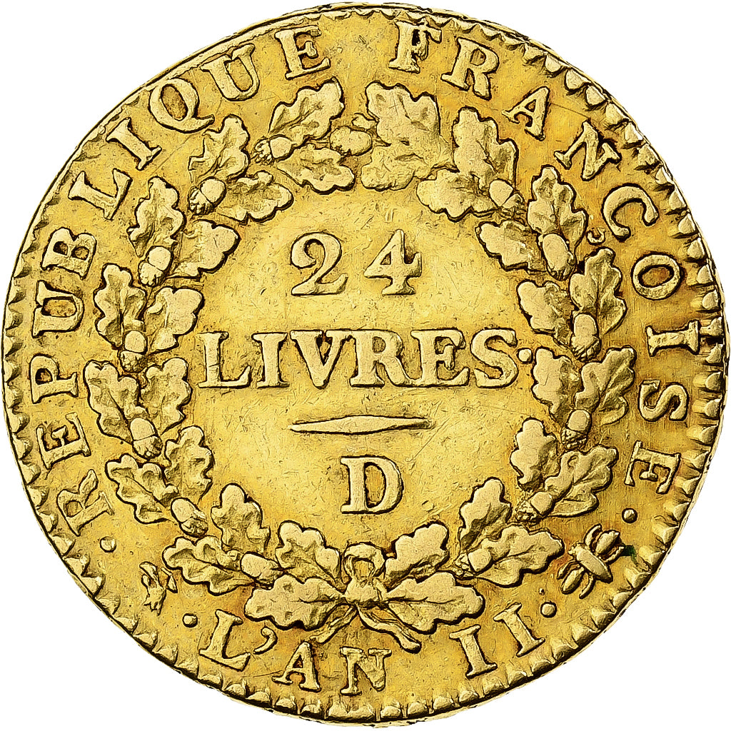 France, 24 Livres, 1793 / AN II, Lyon, Or, TTB, Gadoury:62