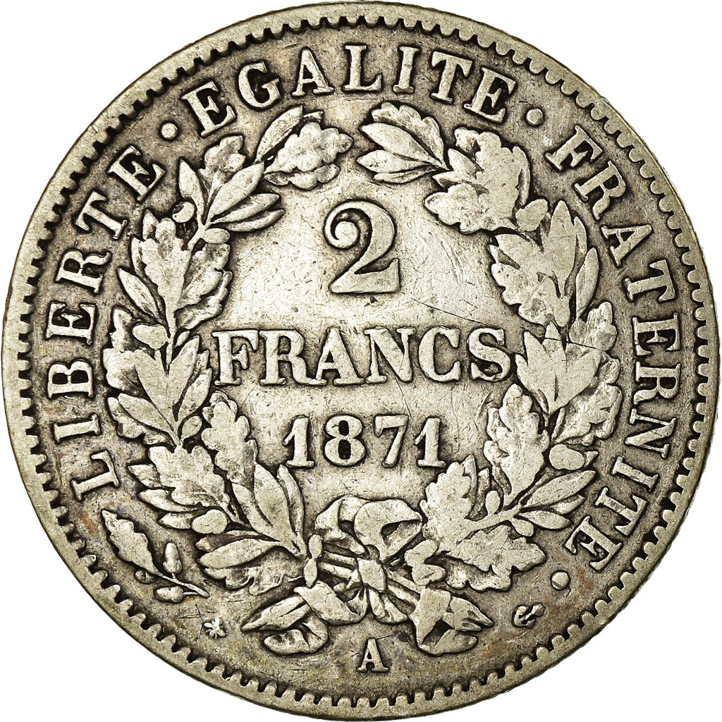 Moneta, Francja, Cérès, 2 Francs, 1871, Paris, VF(30-35), Srebro, KM:817.1