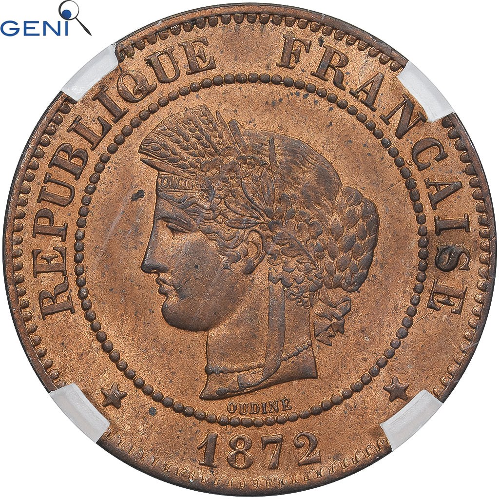 Münze, Frankreich, Cérès, 5 Centimes, 1872, Bordeaux, GENI, MS64RB, Bronze