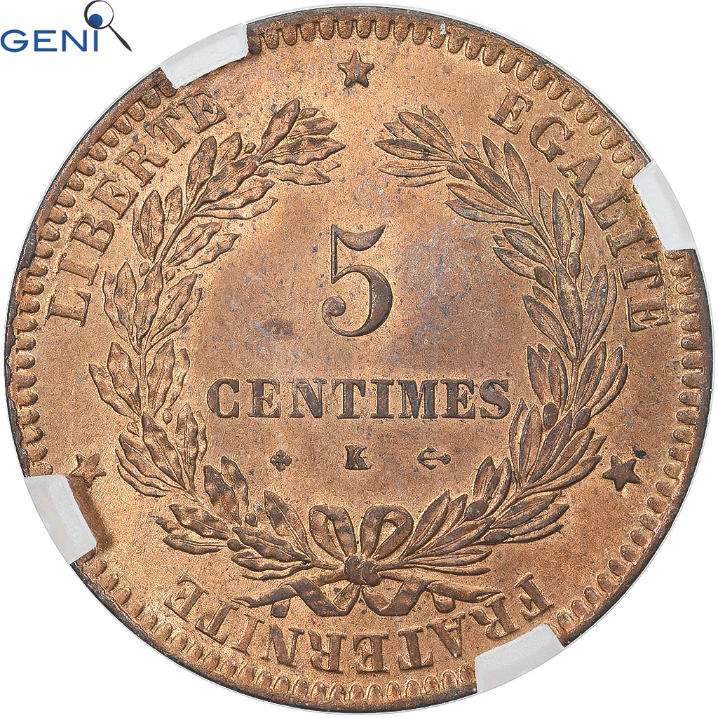 Münze, Frankreich, Cérès, 5 Centimes, 1872, Bordeaux, GENI, MS64RB, Bronze