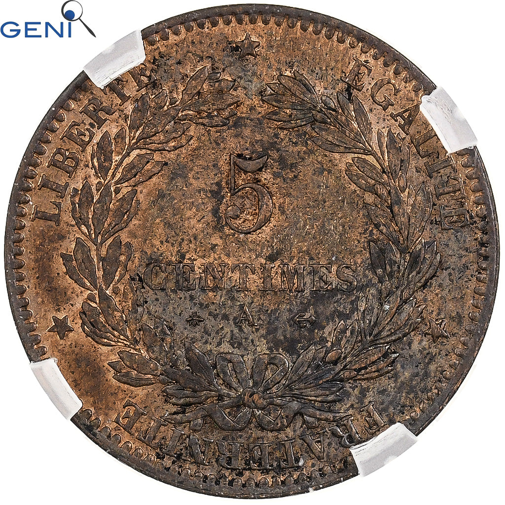 France, 5 Centimes, Cérès, 1879, Paris, Bronze, GENI, UNC Details