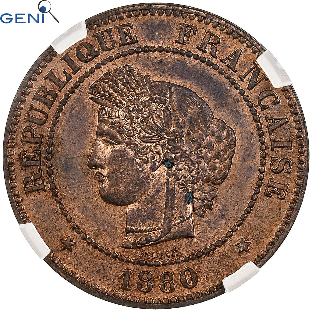 Francia, 5 Centimes, Cérès, 1880, Paris, Bronzo, GENI, UNC Details