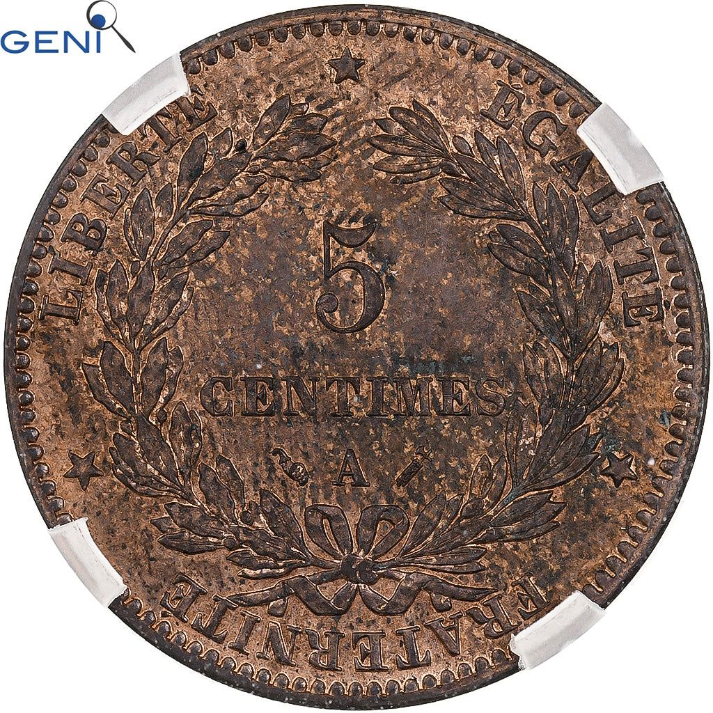 Francia, 5 Centimes, Cérès, 1880, Paris, Bronzo, GENI, UNC Details