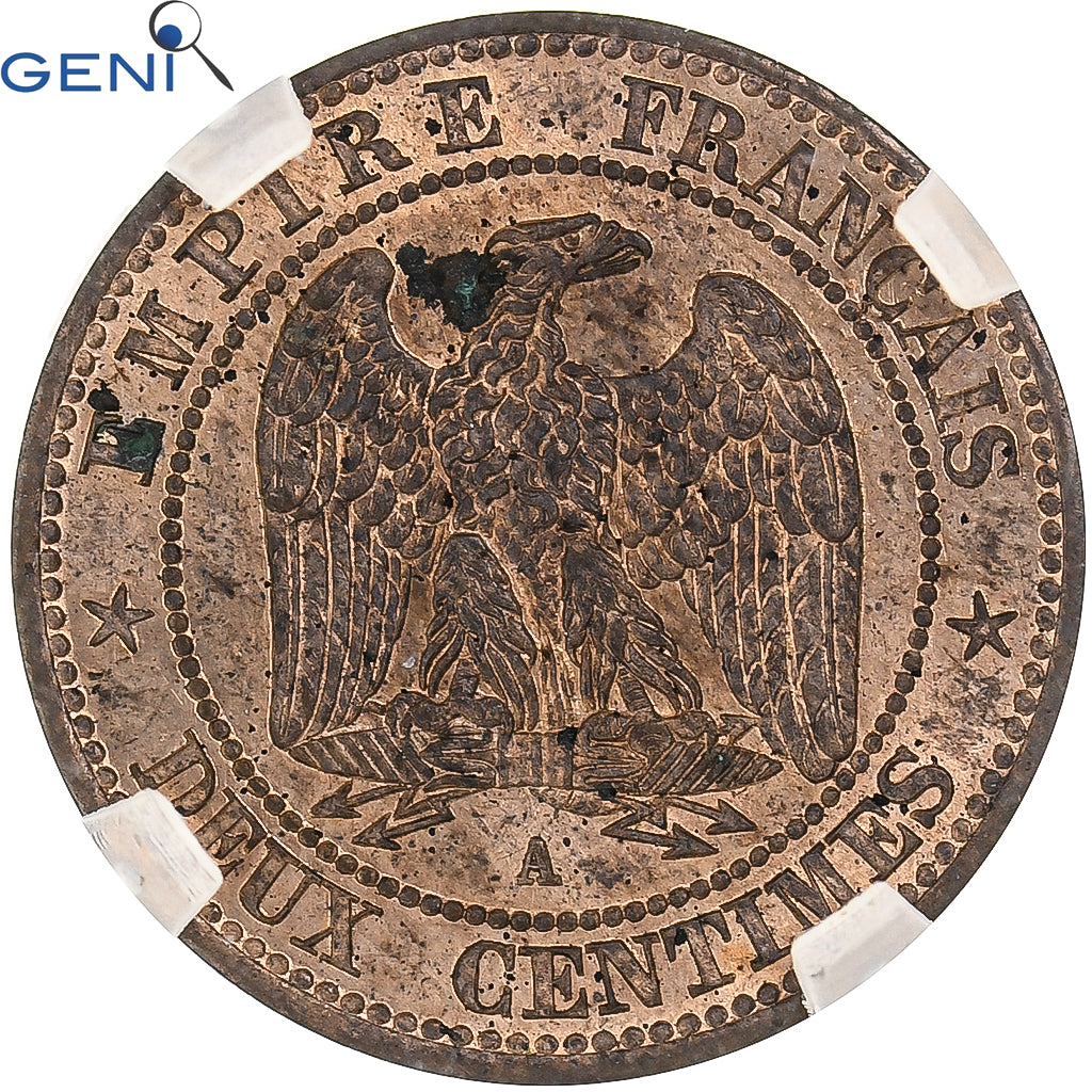 Coin, France, Napoléon III, 2 Centimes, 1853, Paris, GENI, MS62RD, Bronze