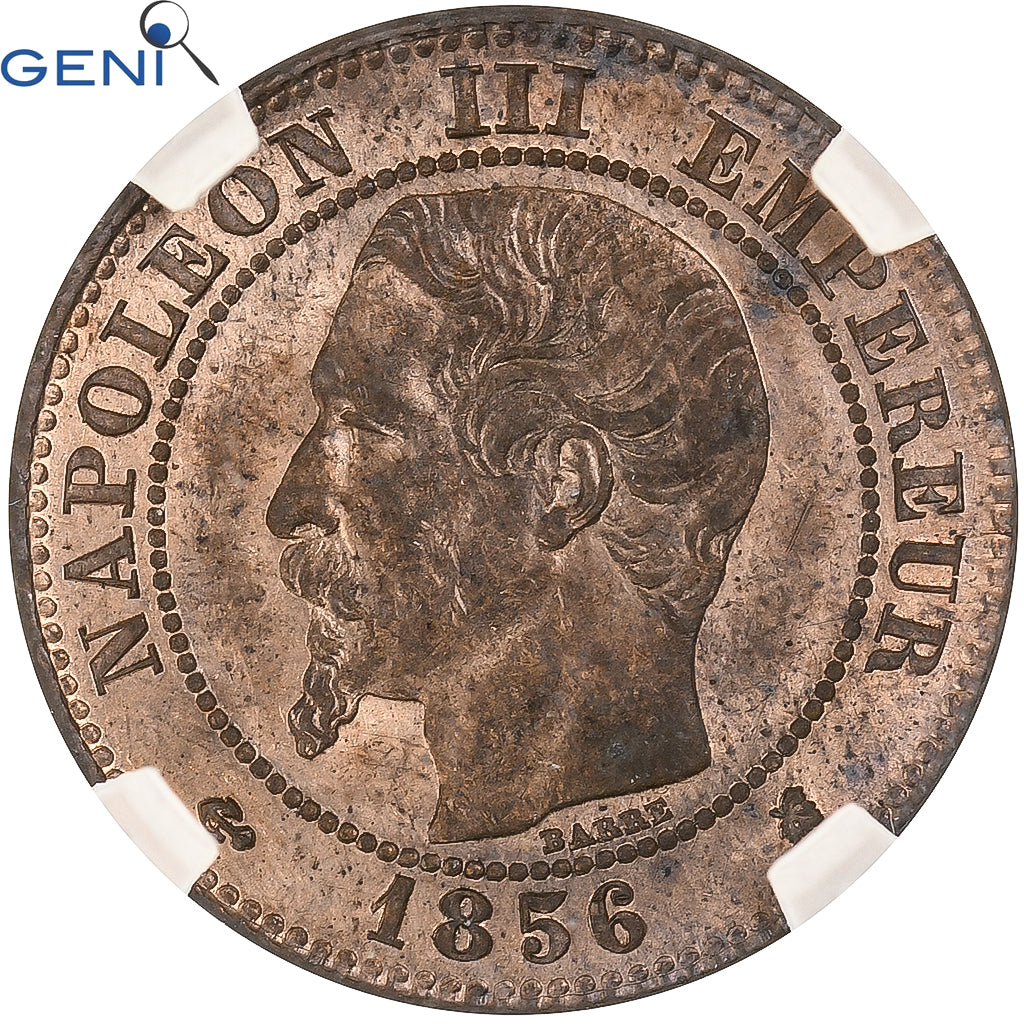 Coin, France, Napoléon III, 2 Centimes, 1856, Bordeaux, GENI, MS63RB, Bronze