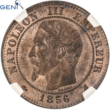 Coin, France, Napoléon III, 2 Centimes, 1856, Bordeaux, GENI, MS63RB, Bronze