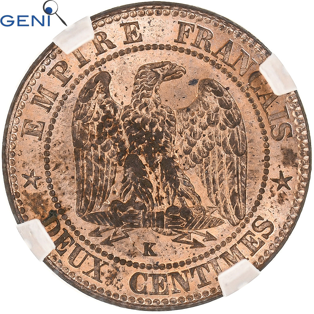 Coin, France, Napoléon III, 2 Centimes, 1856, Bordeaux, GENI, MS63RB, Bronze