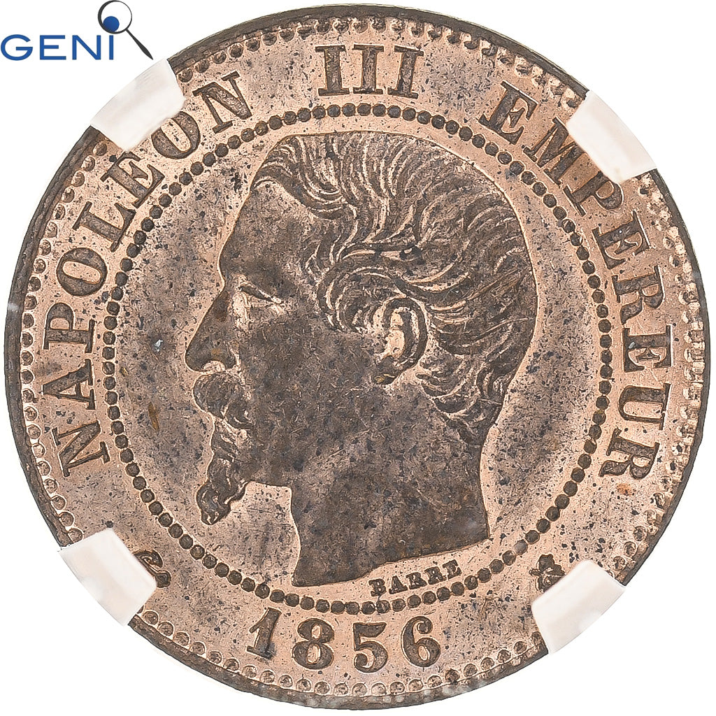 Coin, France, Napoléon III, 2 Centimes, 1856, Bordeaux, GENI, MS64RB, Bronze