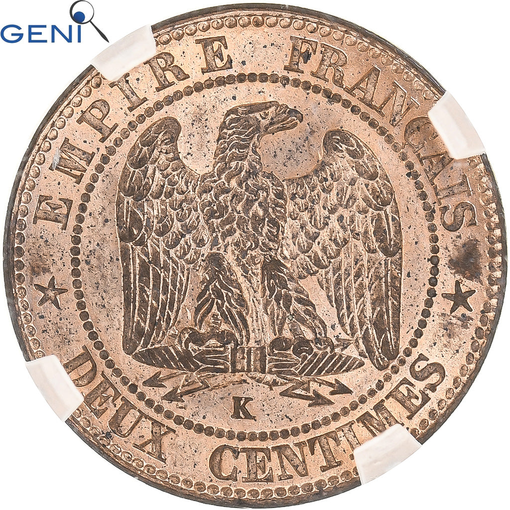 Coin, France, Napoléon III, 2 Centimes, 1856, Bordeaux, GENI, MS64RB, Bronze