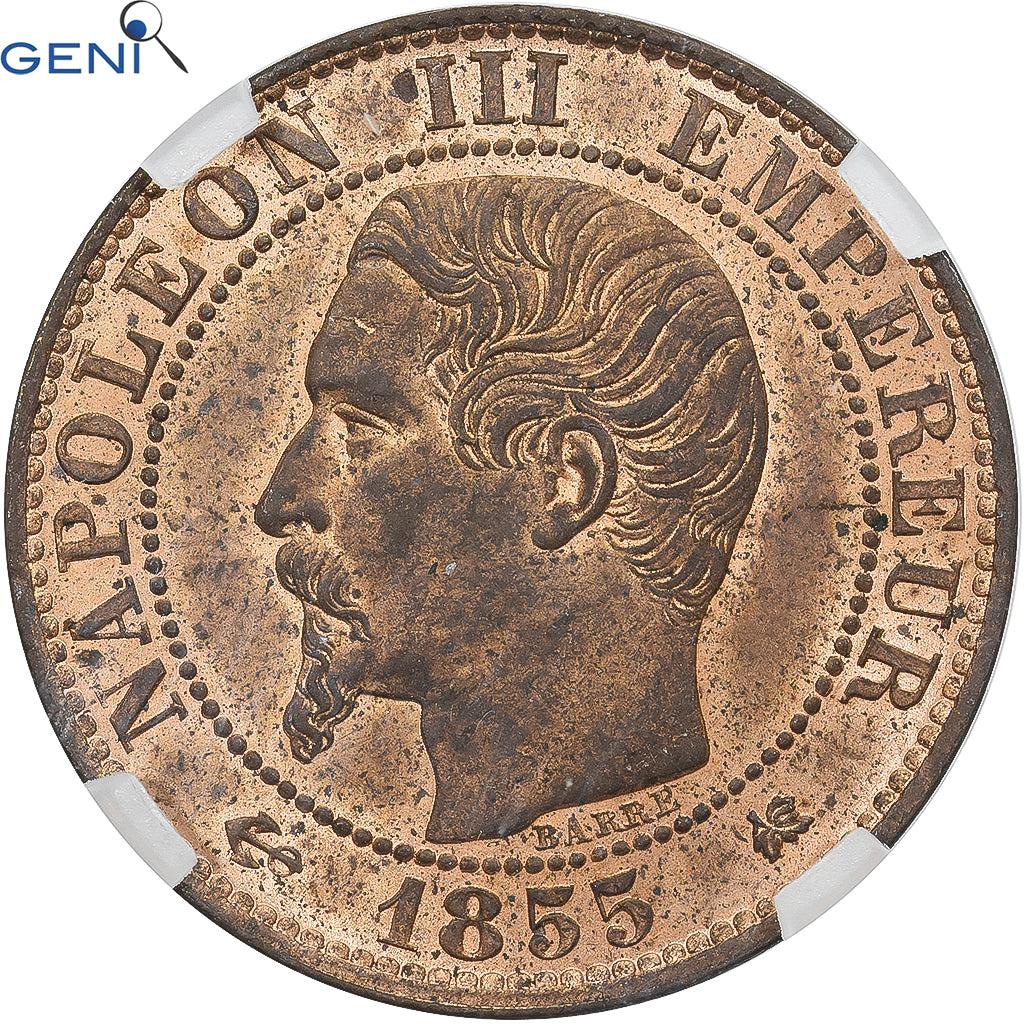 Coin, France, Napoléon III, 5 Centimes, 1855, Bordeaux, GENI, MS63RB, Bronze