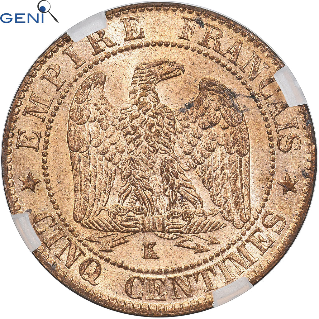 Münze, Frankreich, Napoléon III, 5 Centimes, 1861, Bordeaux, GENI, MS64RD