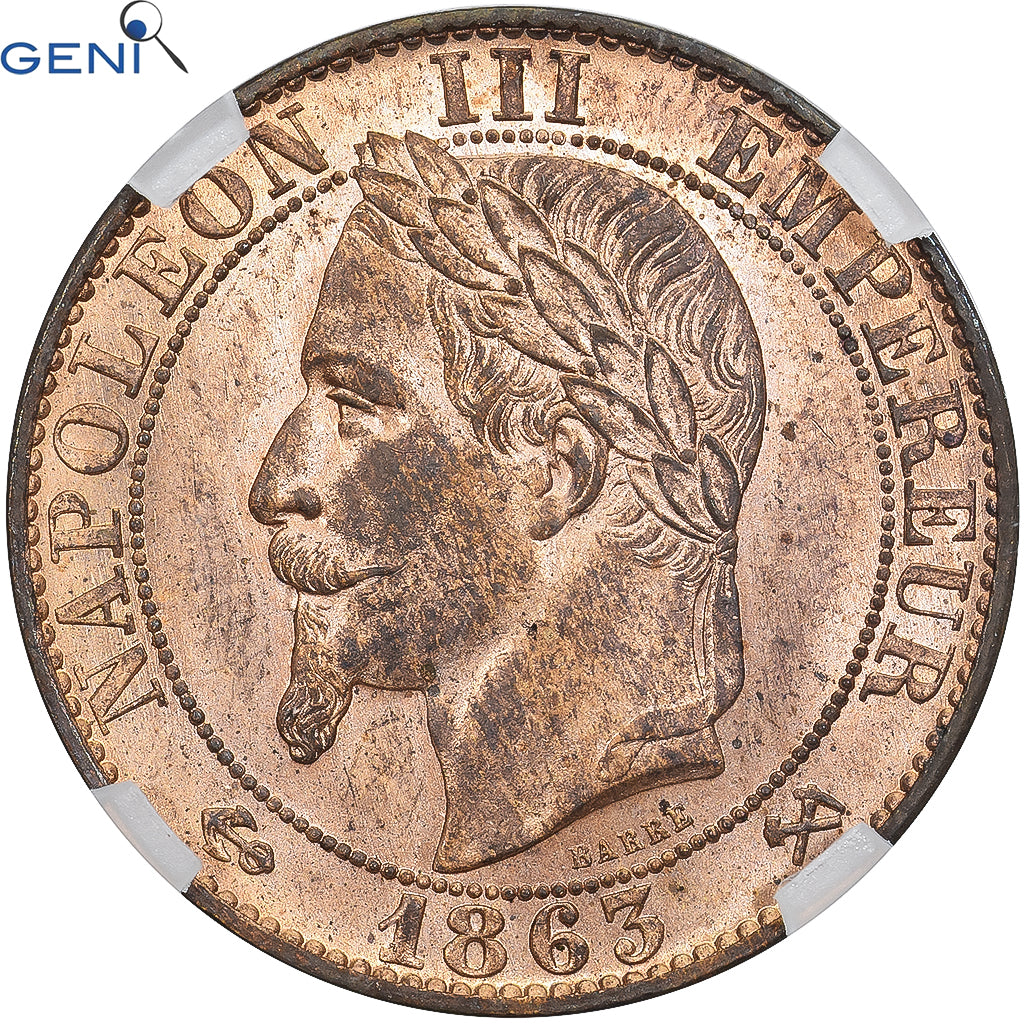 Moneta, Francia, Napoléon III, 5 Centimes, 1863, Bordeaux, GENI, MS63RD