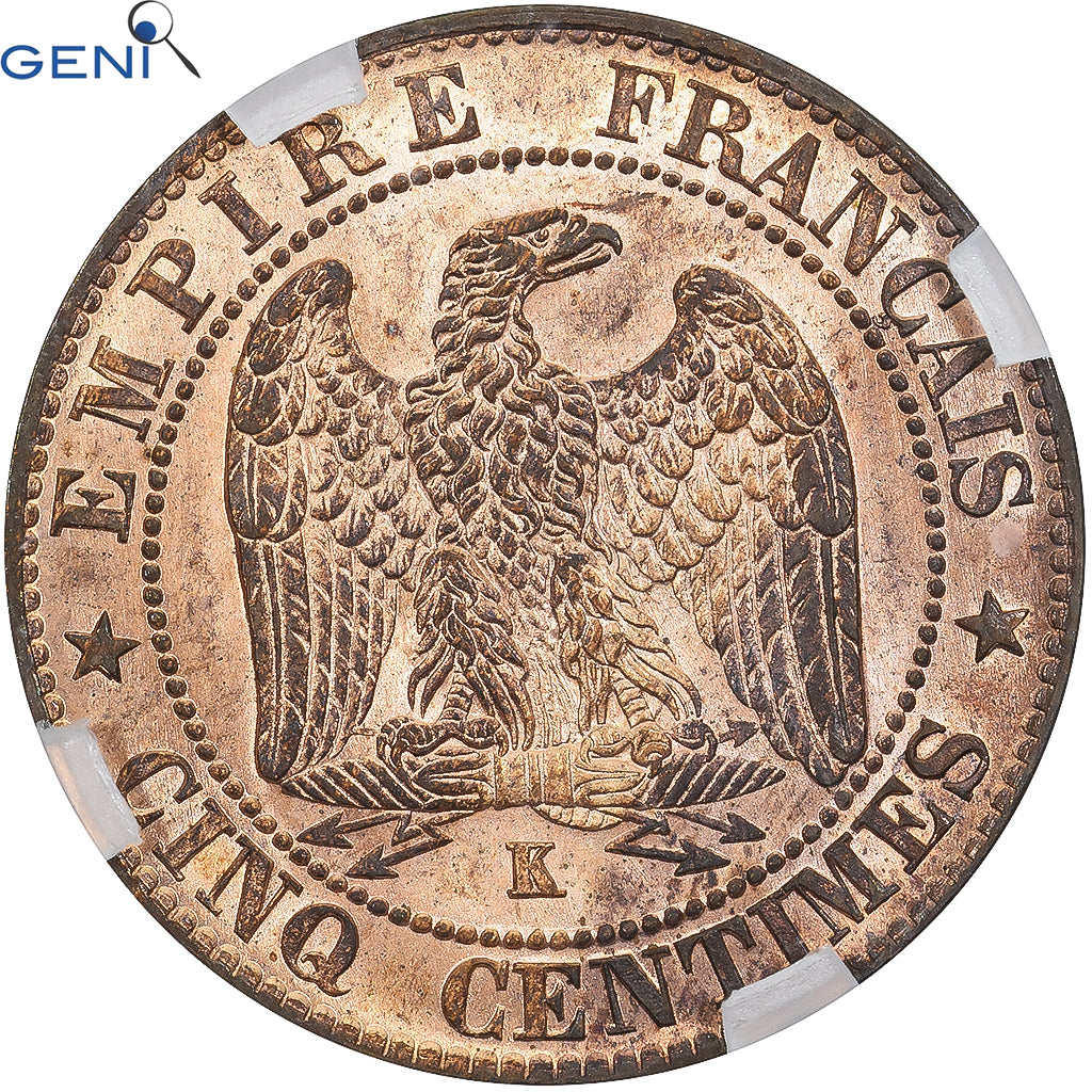 Moneta, Francia, Napoléon III, 5 Centimes, 1863, Bordeaux, GENI, MS63RD