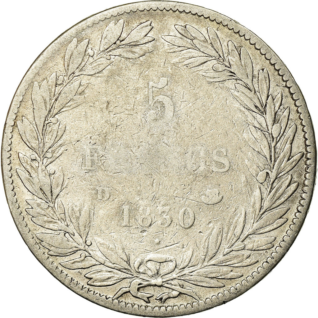 Coin, France, Louis-Philippe, 5 Francs, 1830, Lyon, Sans le I, F(12-15), Silver