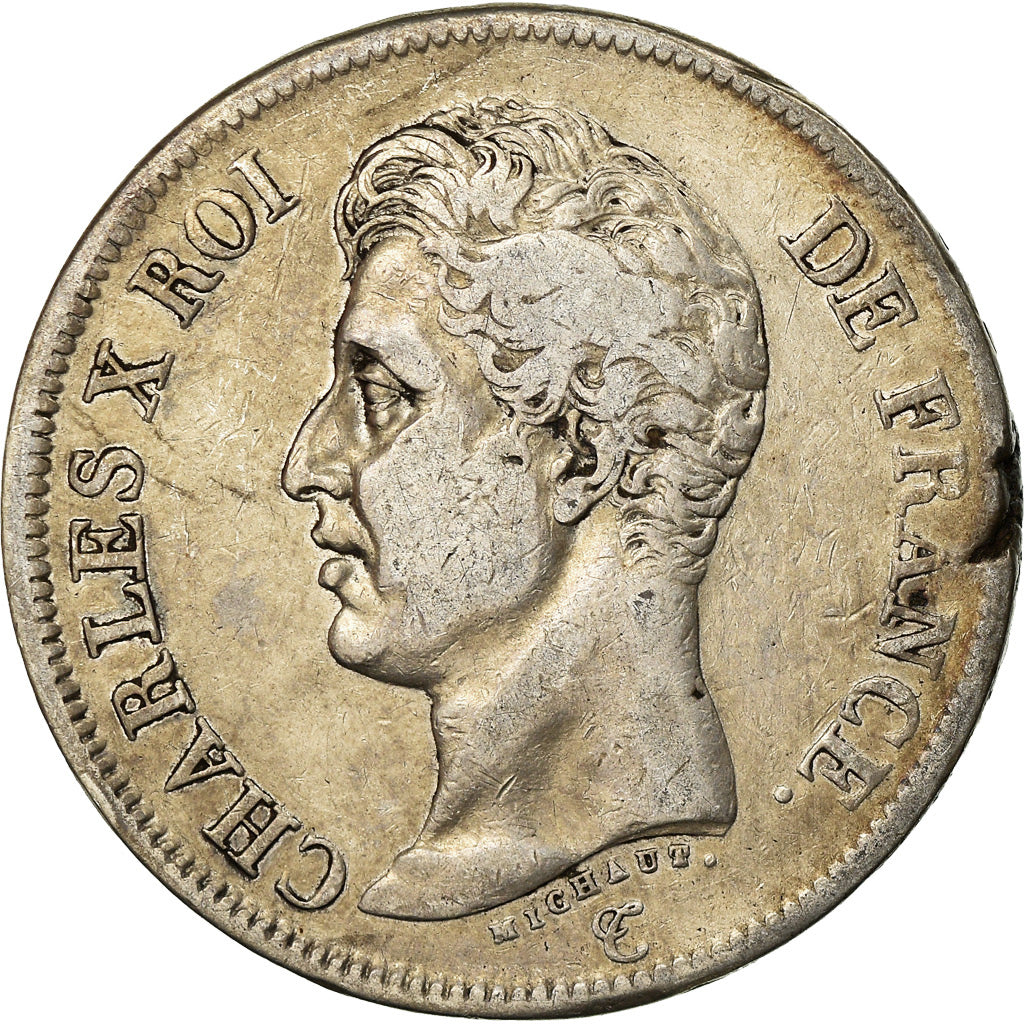Francja, 5 Francs, Charles X, 1825, Limoges, Srebro, VF(20-25), KM:720.6