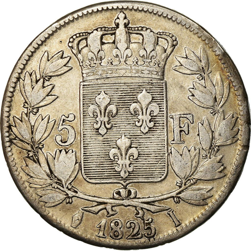 Francja, 5 Francs, Charles X, 1825, Limoges, Srebro, VF(20-25), KM:720.6