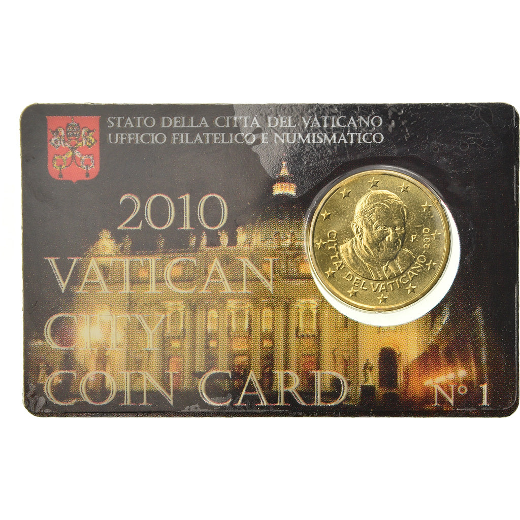 VATICAN CITY, 50 Euro Cent, 2010, Coin card, MS(65-70), Brass