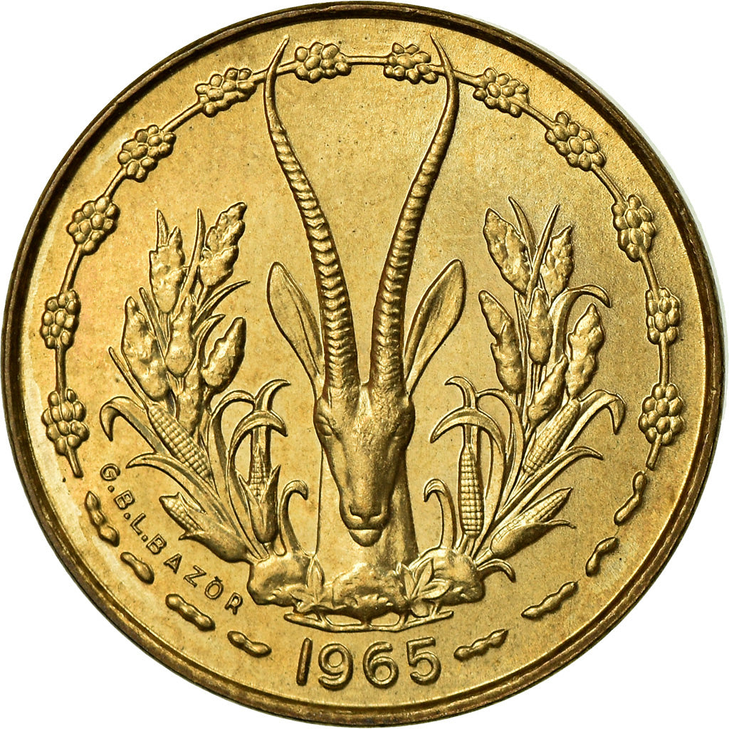 Coin, West African States, 5 Francs, 1965, Paris, MS(63)