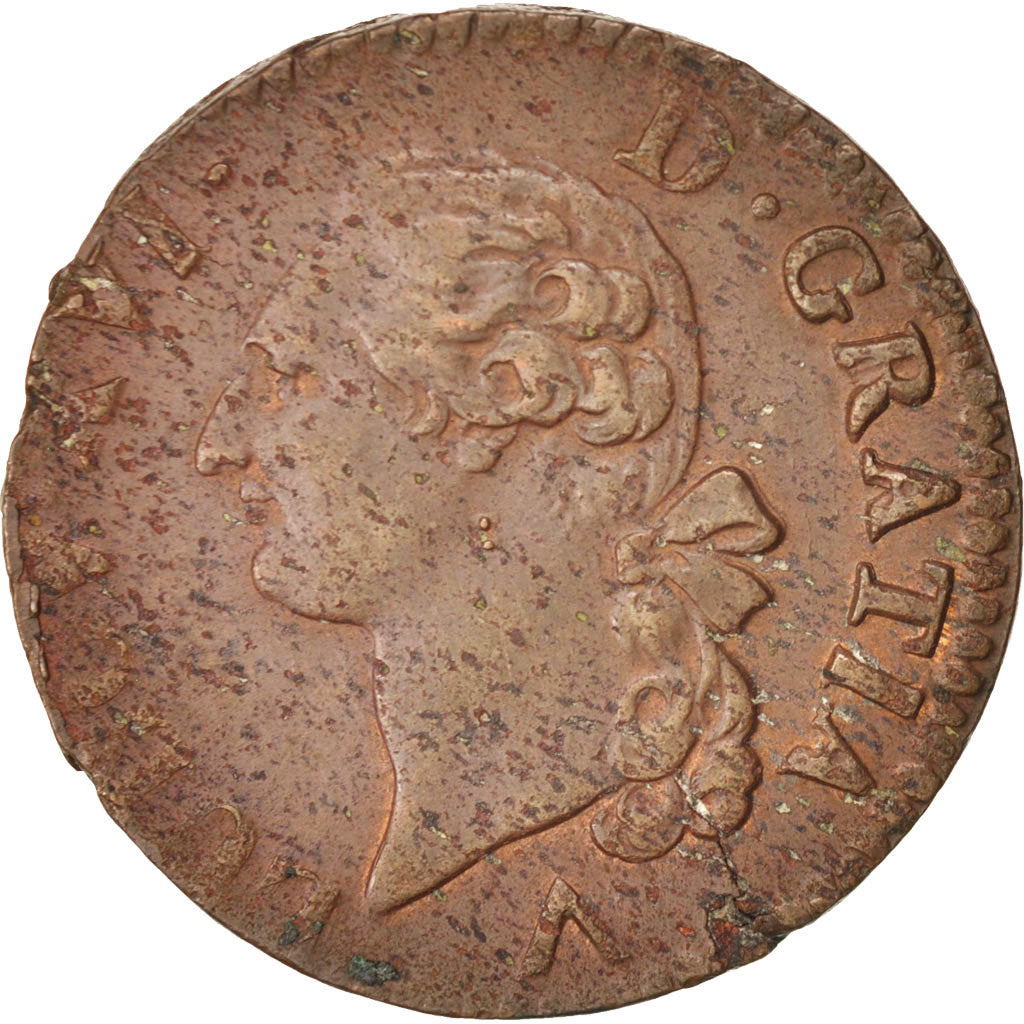 Moneta, Francia, Louis XVI, Sol ou sou, Sol, 1778, Lille, BB+, Rame, KM:578.16