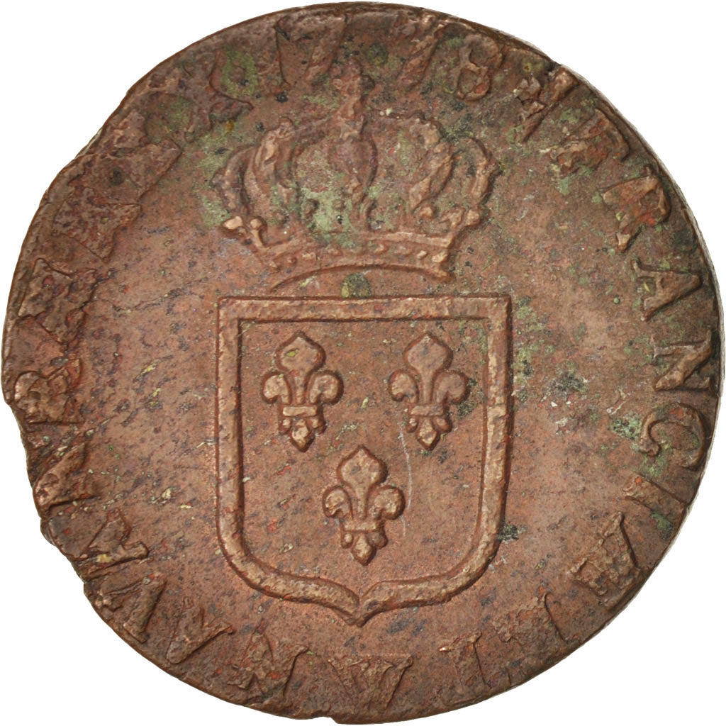 Moneta, Francia, Louis XVI, Sol ou sou, Sol, 1778, Lille, BB+, Rame, KM:578.16