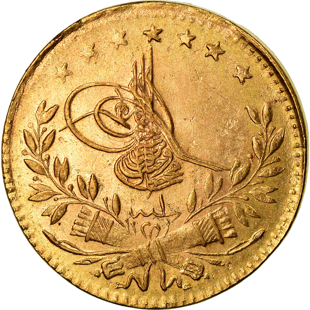 Coin, Turkey, Muhammad VI, 25 Kurush, 1917, Qustantiniyah, EF(40-45), Gold