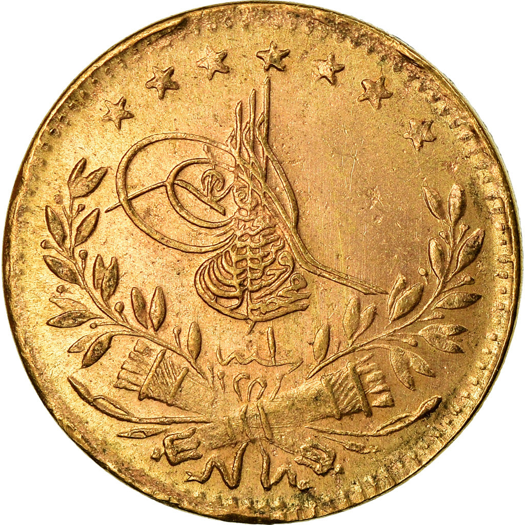 Coin, Turkey, Muhammad VI, 25 Kurush, 1917, Qustantiniyah, EF(40-45), Gold