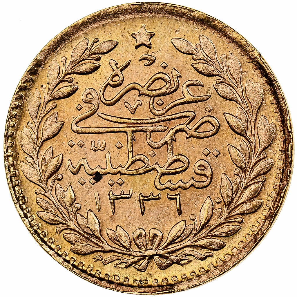 Ottoman Empire, Mehmed VI Vahideddin, 25 Kurush, AH 1336/1918, Constantinople