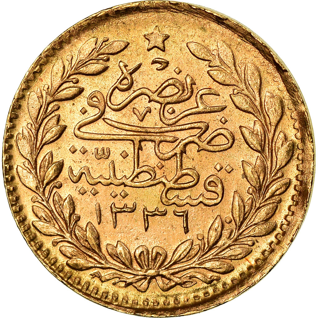 Moneta, Turchia, Muhammad VI, 25 Kurush, 1917, Qustantiniyah, BB, Oro, KM:819