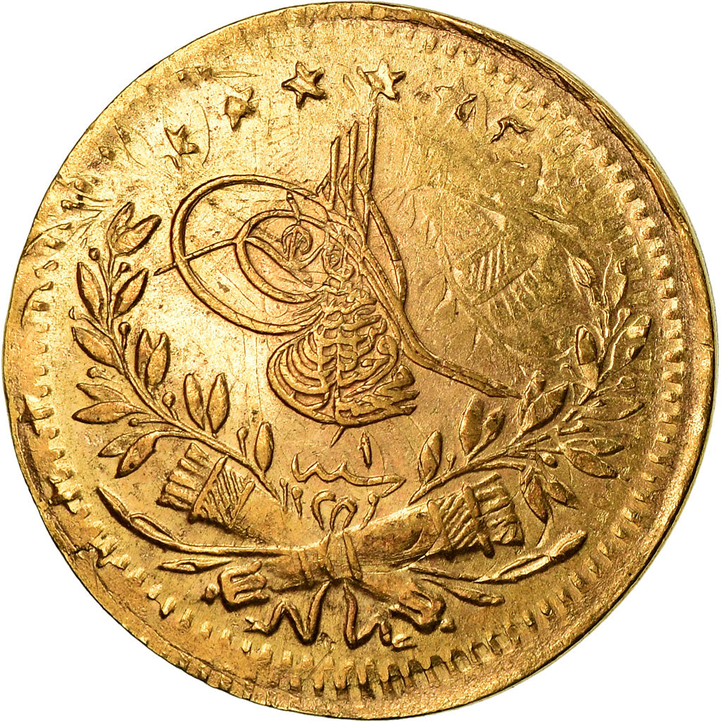 Coin, Turkey, Muhammad VI, 25 Kurush, 1917, Qustantiniyah, EF(40-45), Gold
