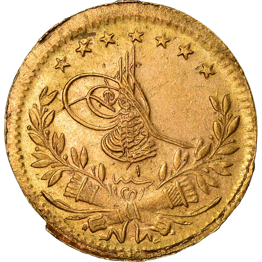 Coin, Turkey, Muhammad VI, 25 Kurush, 1917, Qustantiniyah, EF(40-45), Gold