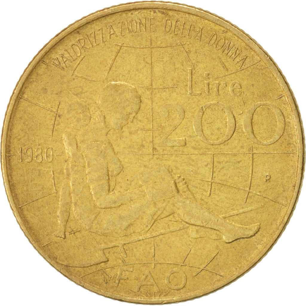 Coin, Italy, 200 Lire, 1980, Rome, AU(50-53), Aluminum-Bronze, KM:107