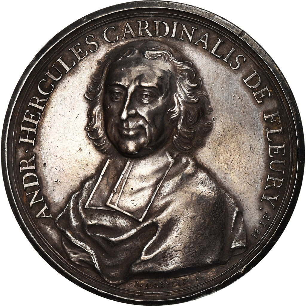 Francia, medaglia, André Hercule de Fleury, 1736, Geneva, Argento, Dassier
