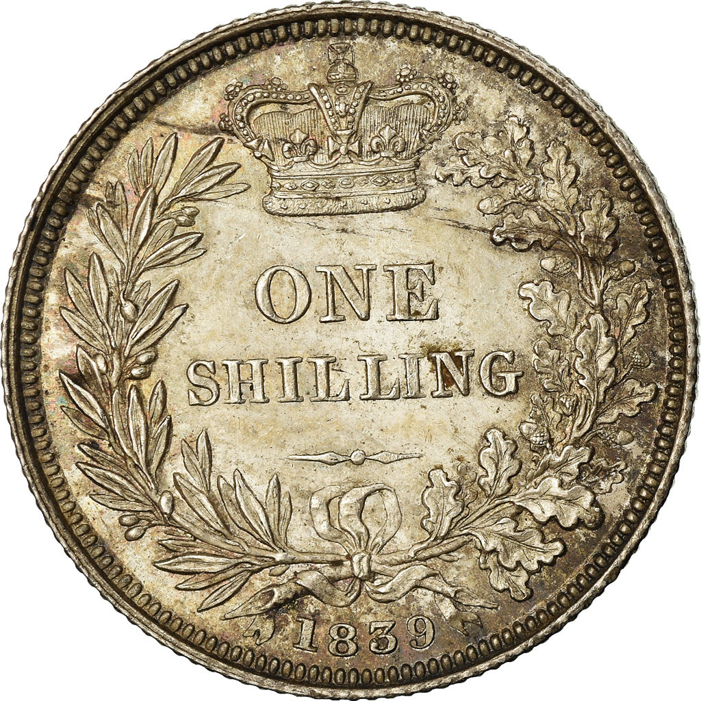 Grã-Bretanha, Victoria, 1 Shilling, 1839, London, Prata, MS(60-62), KM:734.1