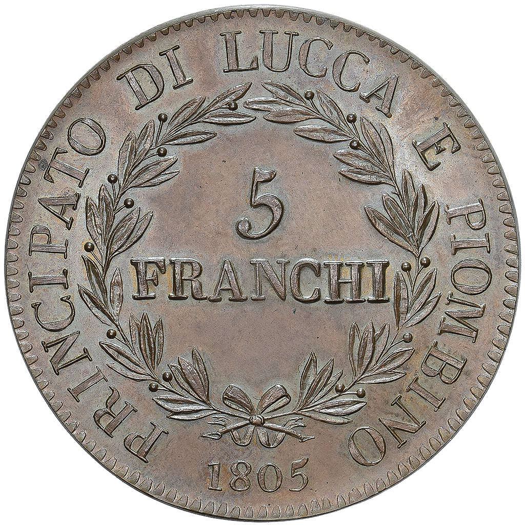 Principality of Lucca and Piombino, Felice and Elisa, 5 Franchi, 1805, Lucca