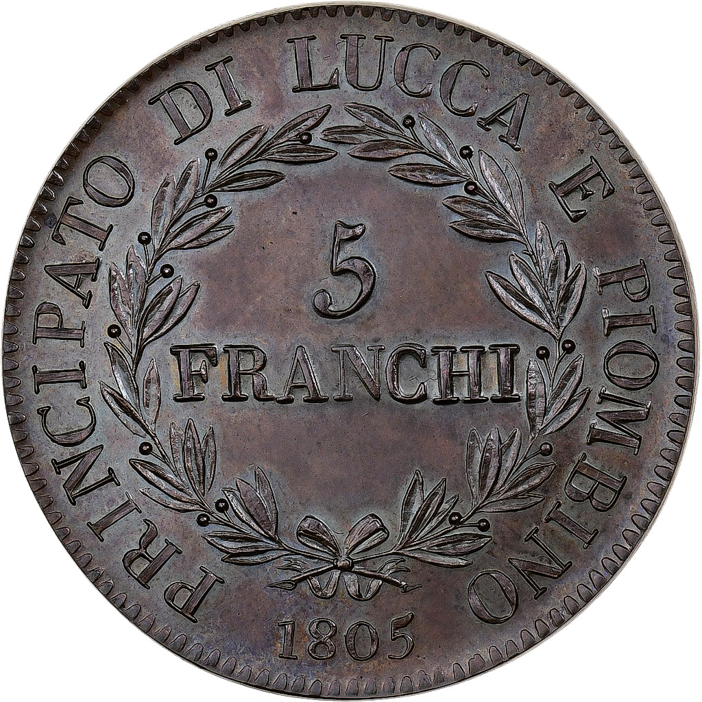 Principality of Lucca and Piombino, Felix and Elisa, 5 Franchi, 1805, Lucca