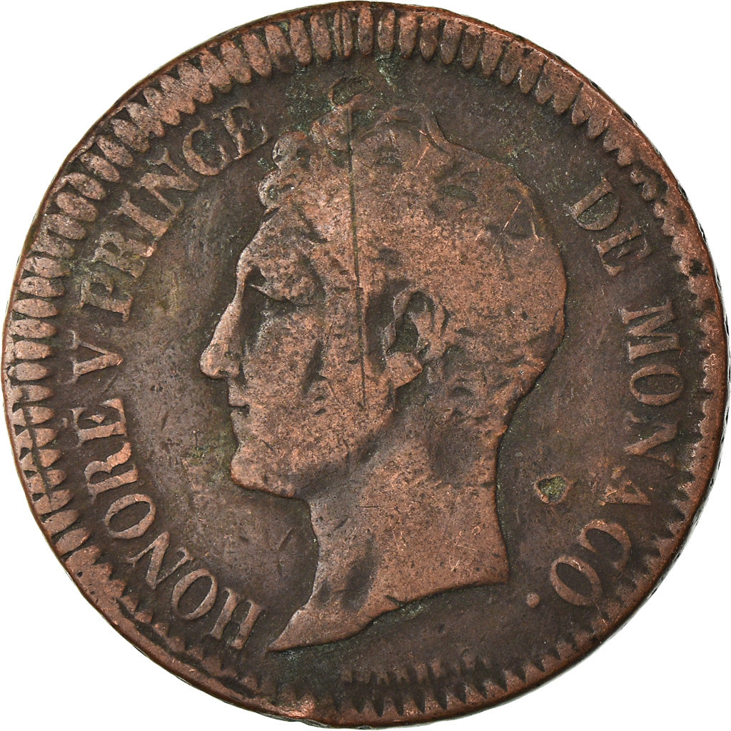 Coin, Monaco, Honore V, Decime, 1838, Monaco, VF(20-25), Copper, KM:97.1