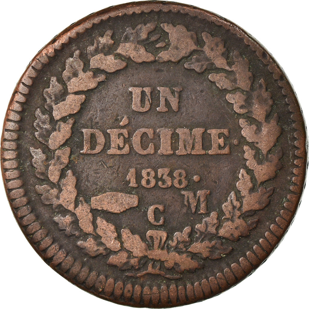 Coin, Monaco, Honore V, Decime, 1838, Monaco, VF(20-25), Copper, KM:97.1