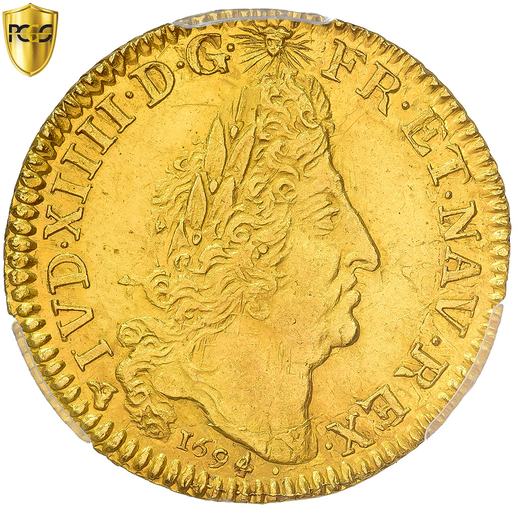Francja, Louis XIV, Louis d'or au 4 L, 1694, Strasbourg, reformed, Złoto, PCGS
