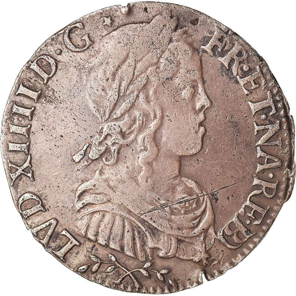 Francia, Louis XIV, 1/4 Écu de Béarn à la mèche longue, 1651, Pau, Argento