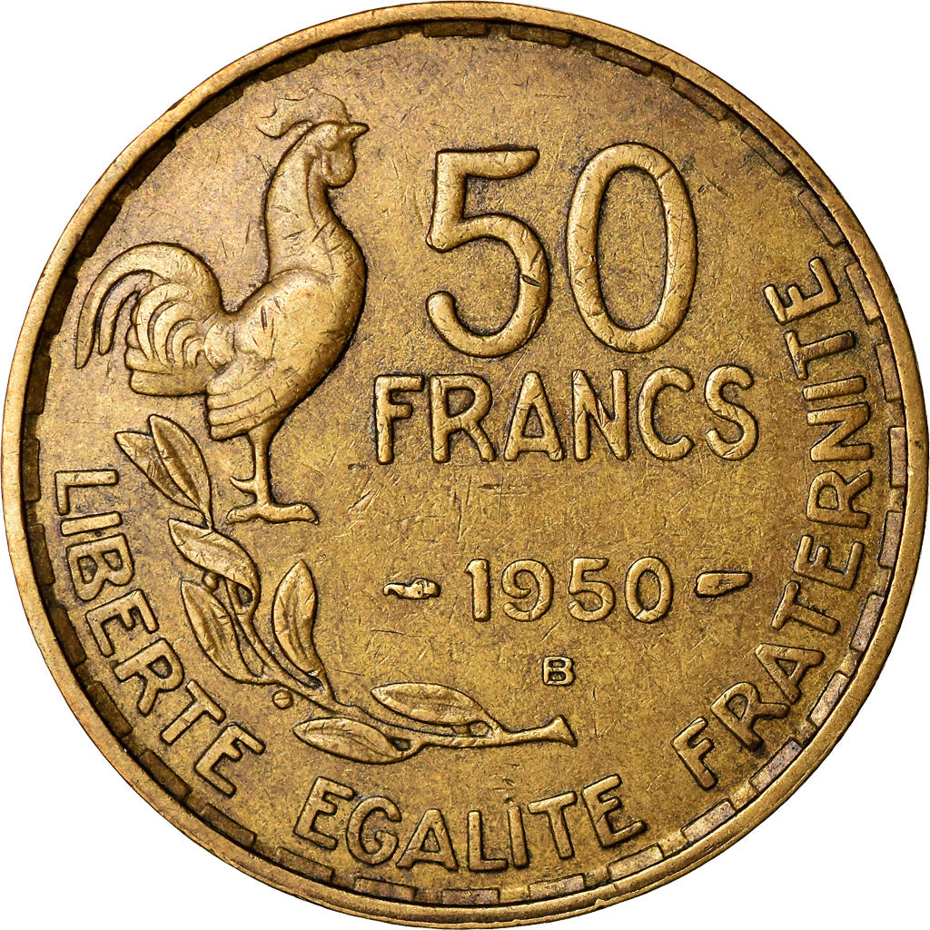 France, 50 Francs, Guiraud, 1950, Beaumont-Le-Roger, Cupro-Aluminium, VF(30-35)