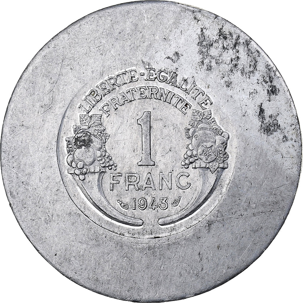 France, 1 Franc, Graziani, 1943, Algiers, Engraver Specimen/Trial, Aluminum