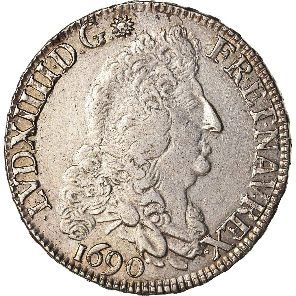 Francja, Louis XIV, 1/2 Écu aux 8 L, 1690, Rennes, Srebro, AU(50-53)