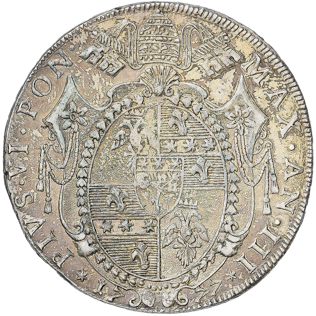 Papal States, Pius VI, Scudo Romano, 100 Baiocchi, 1777 (Anno III), Bologna